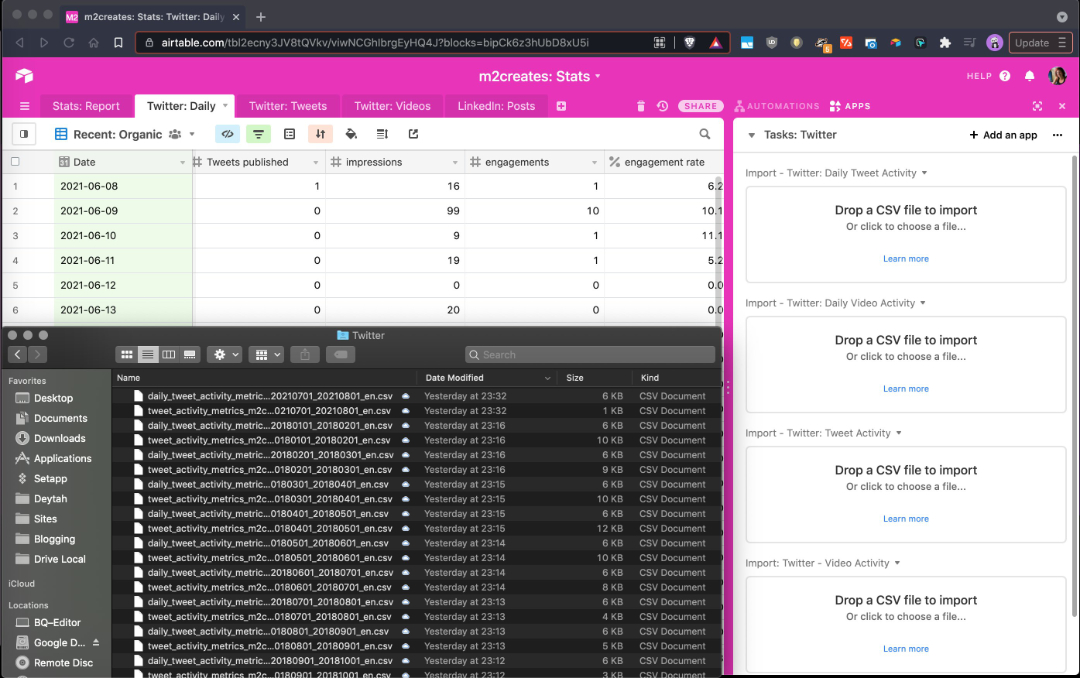 Airtable Hub and CSVs from Twitter