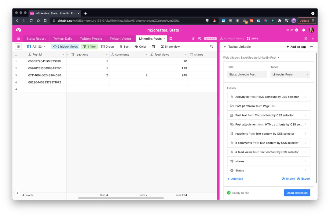 Airtable Hub web clipper for LinkedIn